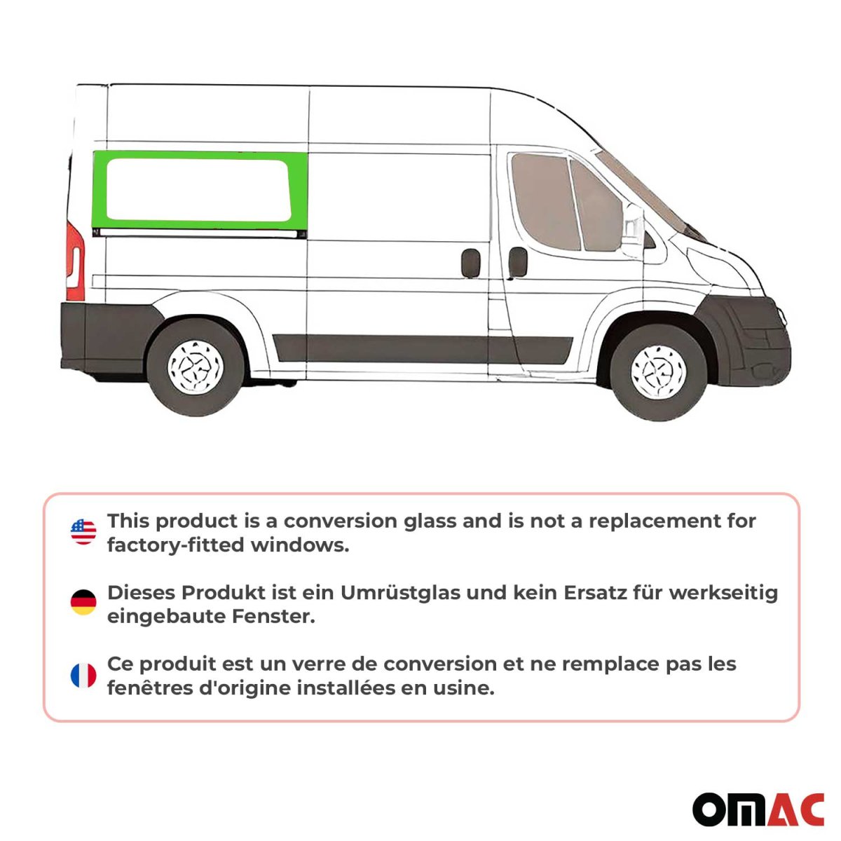 RAM PROMASTER Cargo Van Rear Side Fixed Glass - Right - Omac - Galaxy - 2014